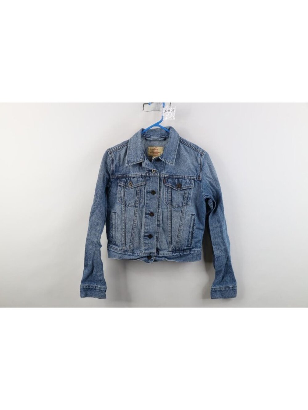 Vintage Y2K Levis Womens Small Faded Cropped Denim Jean Trucker Jacket Blue